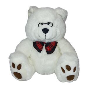 Chosun International White Bear‎ Plush Stuffed Animal Glasses plaid bow tie 15"